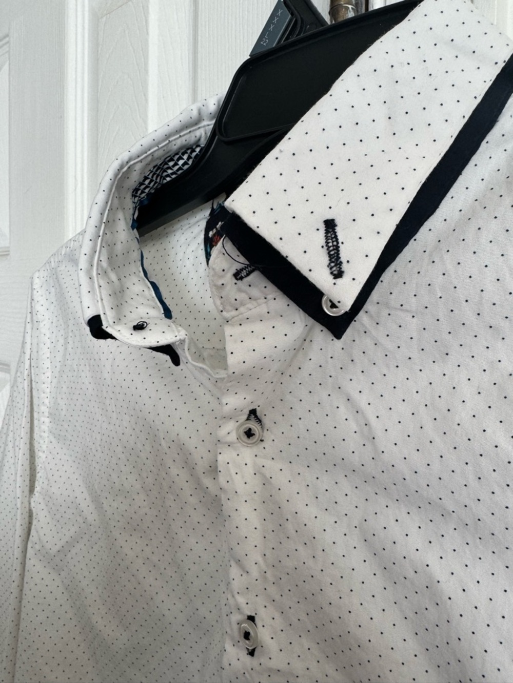 Denim & Flower Ricky Singh Mens L White Polka Dot Cotton LS Button Down Shirt